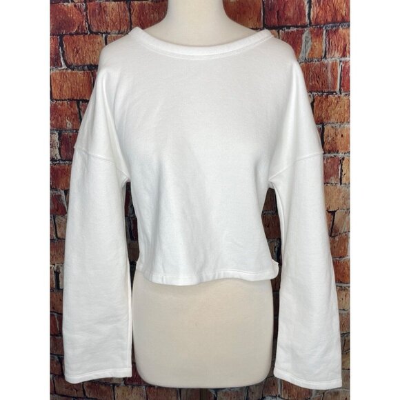 Fabletics Skye Tie Open Back Long Sleeve White Pullover Sweatshirt Women’s Small - Picture 2 of 6